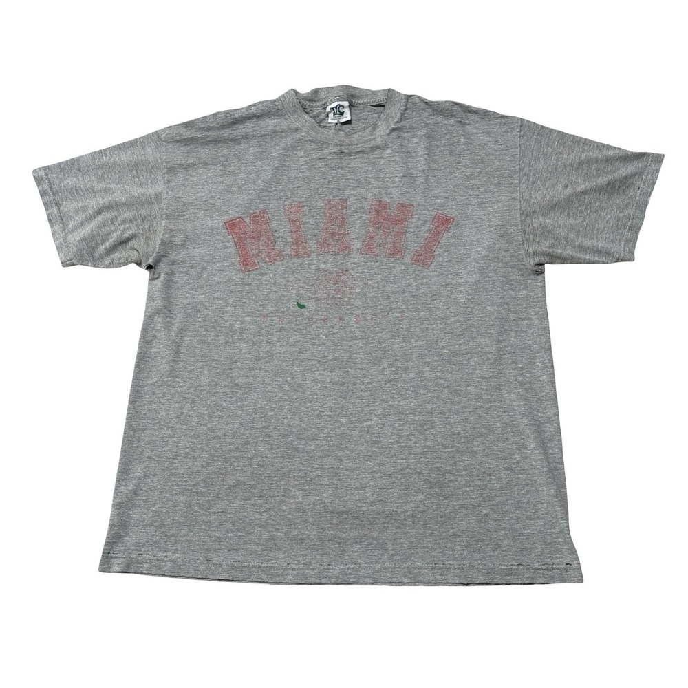 Vintage Miami University Men's Distressed Thrashed Grunge T Shirt Gray Size XL